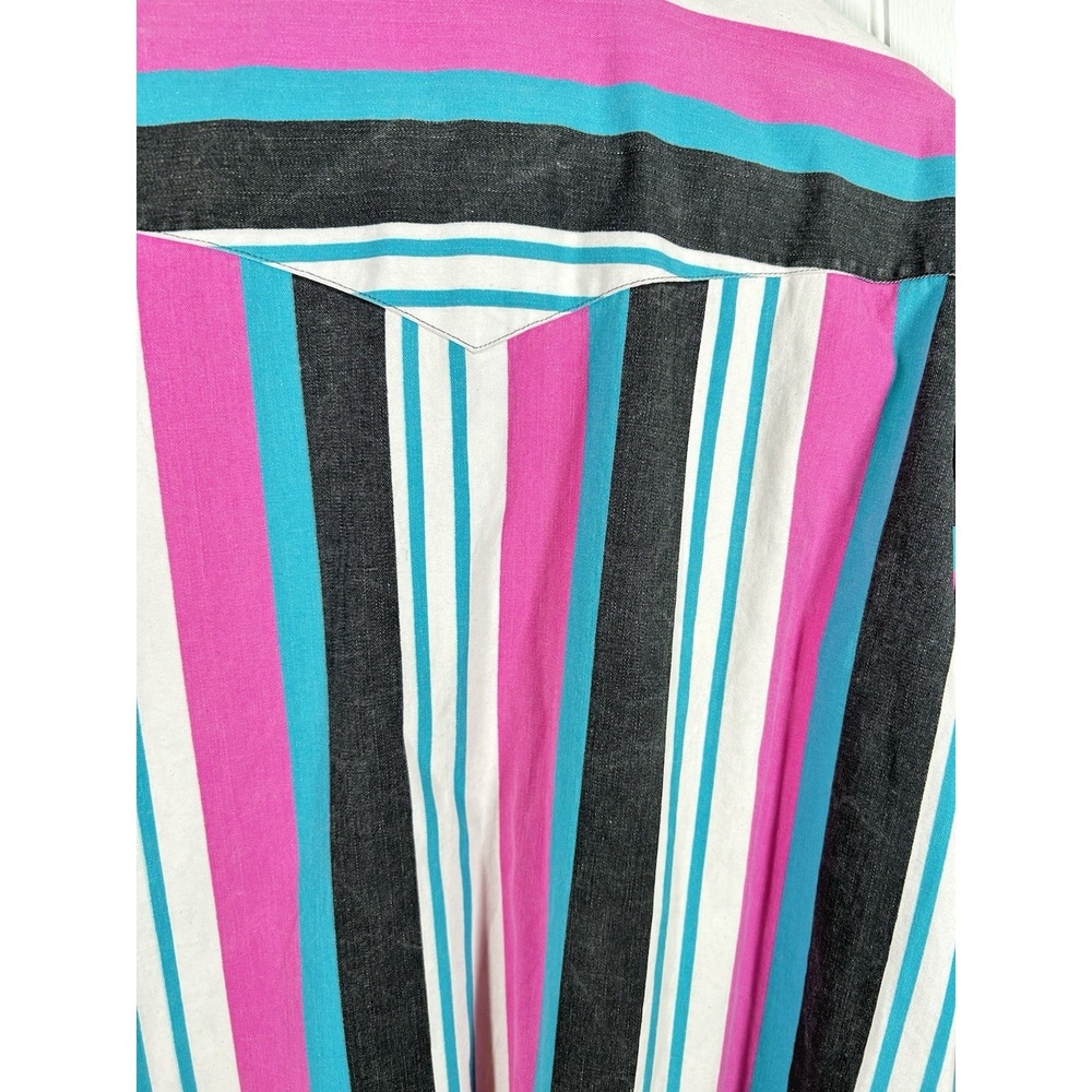 Vtg Wrangler Brushpopper Shirt Mens 18 35 2XL Pink Teal Black Western Rodeo - Picture 9 of 9